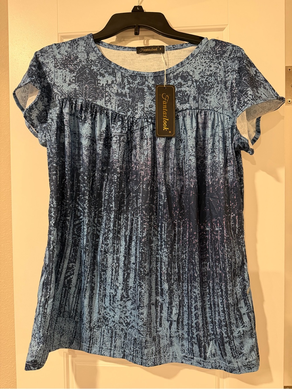 Fantaslook Blue Patterned Short Sleeve Blouse